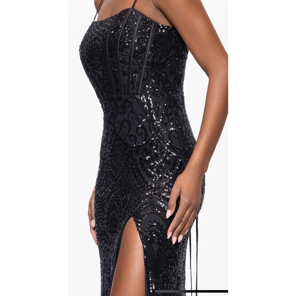 Blondie Nites Black Sequin Prom Dress Size 1 - Picture 3 of 6